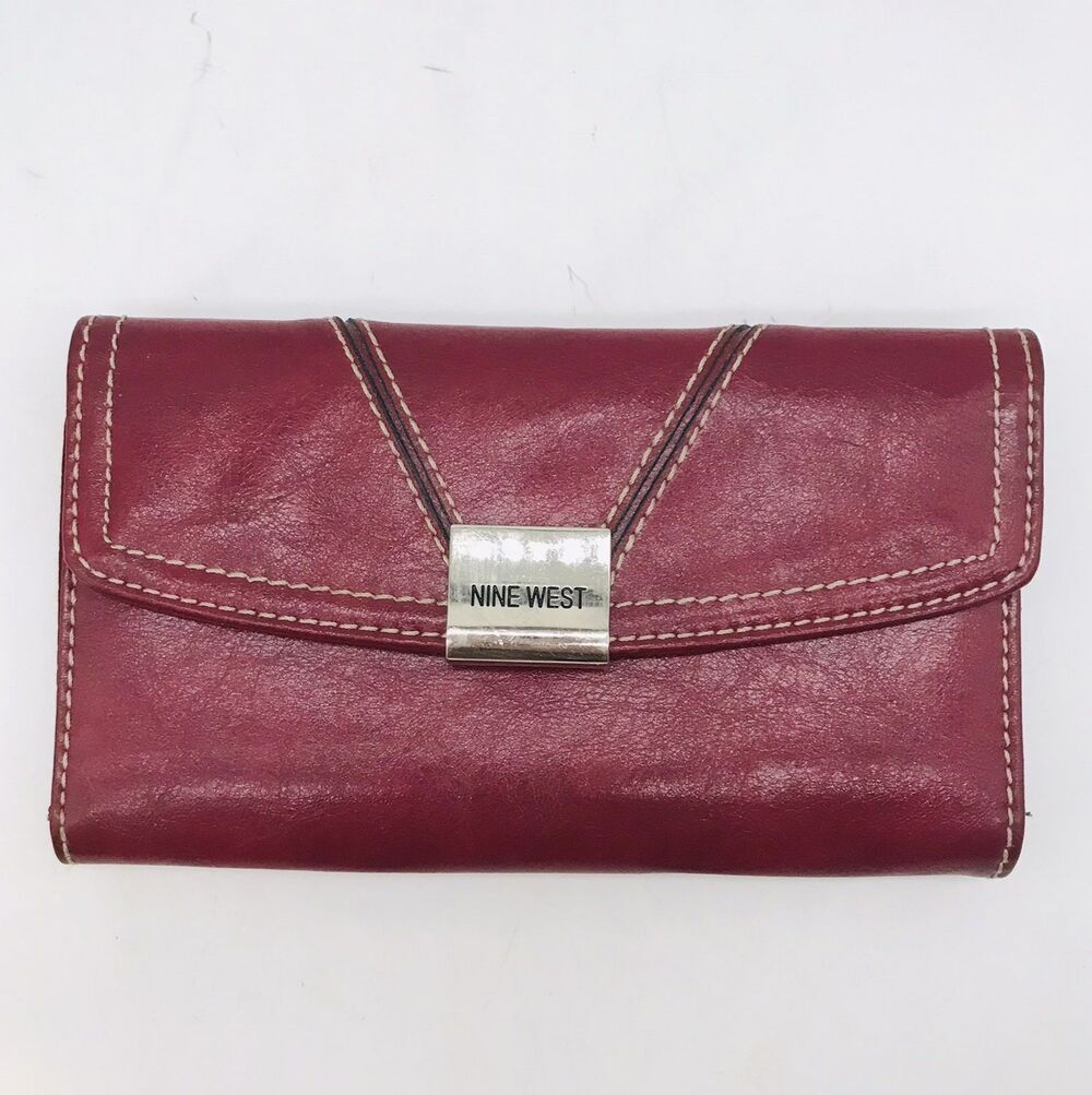 Nine West Red Faux Leather Wallet Vegan Trifold Travel Organizer CC Cash ID Slot